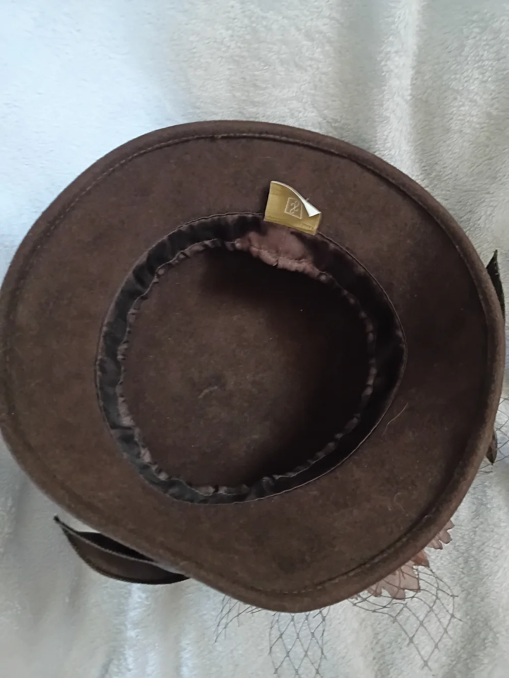 Vintage Elegant Brown Feather Detail Women's Cloche Hat 100% Wool Felt